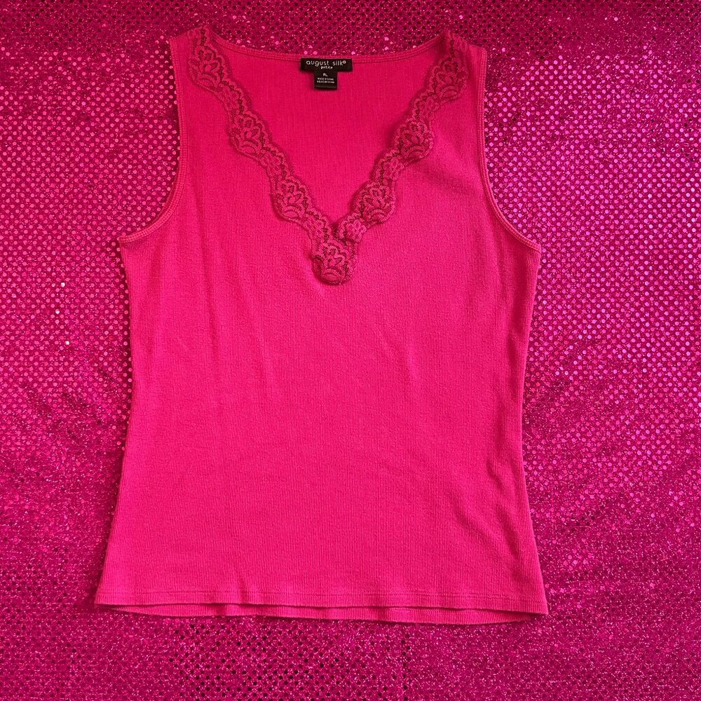 2000s magenta august silk lace trim sleeveless tank top